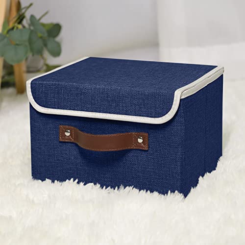 ANMINY Fabric Storage Box Bins with Lids, Blue, 10"x8"x7" - color: Blue, size: Small (Pack of 1)
