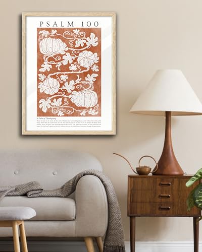 EcoHest 16x20in Psalm 100 Pumpkin Thanksgiving Botanical Christian Wall Art - color: Framed Pumpkins, size: 20"L x 16"W