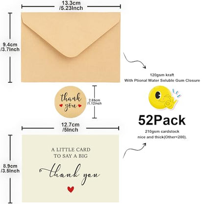 52 Pack 210GSM | Thank You Cards | Thank You Cards & Notes with Envelopes | Pefect for Baby Shower, Wedding, Teacher, Graduation, Business, Holiday, and Christmas | Teacher Appreciation Gifts - color: A Style 52pc