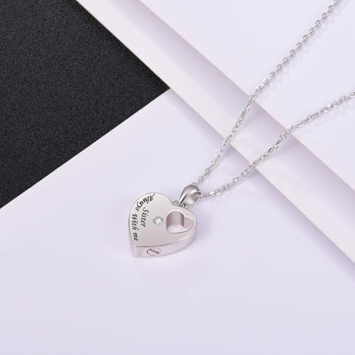 BEILIN 925 Sterling Silver Urn Necklace for Ashes for Women Keepsake Memorial Heart Cremation Jewelry for Ashes - style: Sister