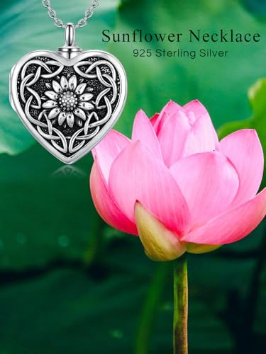 Dorunmo Personalized Locket Urn Necklace 925 Sterling Silver Pictures Photo Keep Someone Near to You Custom Lockets Jewelry Letters Engraving for Women - color: M-Sunflower, style: Locket Only