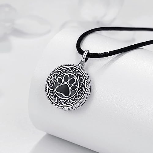 Dreamboat Pet Urn Necklace for Dog Cat Ashes 925 Sterling Silver Paw Print Cremation Keepsake Pendant Celtic Knot Memorial Jewelry Gifts for Women Men - style: 01A-Round (Silver)