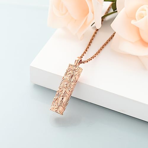 shajwo Cylinder Urn Necklace for Ashes for Women Men Sunflower Cremation Jewelry Vial Memorial Loved One Pendant - color: Full Rose Gold