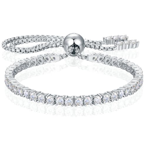 Moissanite Tennis Bracelet 1.79ct-8.69ct Adjustable Bracelet for Women 18K White Gold Plated S925 Sterling Silver Tennis Bracelet D Color VVS1 Round Cut 2/3/4mm Moissanite Bracelet Gifts for Wife/Mom - color: Silver-2MM-1.76Carats