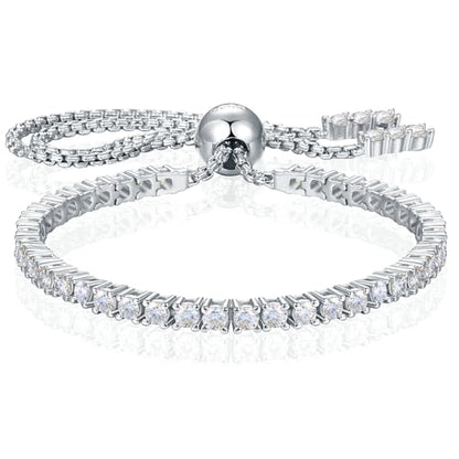 Moissanite Tennis Bracelet 1.79ct-8.69ct Adjustable Bracelet for Women 18K White Gold Plated S925 Sterling Silver Tennis Bracelet D Color VVS1 Round Cut 2/3/4mm Moissanite Bracelet Gifts for Wife/Mom - color: Silver-2MM-1.76Carats