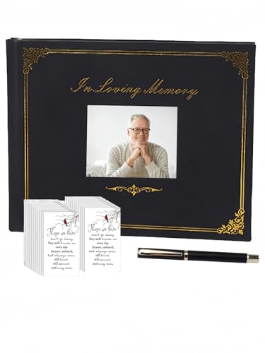 Funeral Guest Book for Memorial Service,in Loving Memory Guest Book | with Pen & 50 Memorial Cards,124 Pages Hardcover Funeral Guestbook with Photo Insert, Funeral Sign In Book for Guests