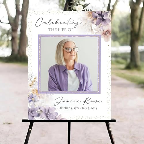 Purple Blush Wildflower Funeral Welcome Sign, Celebration of Life Welcome Sign, in Loving Memory Sign, Celebration of Life Funeral Sign, Celebration of Life Sign, Memorial Sign with Photo #Yu12 - color: Version #19