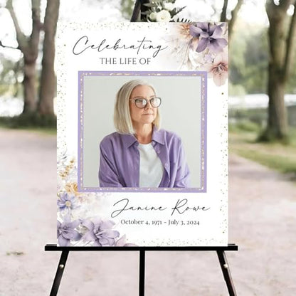 Purple Blush Wildflower Funeral Welcome Sign, Celebration of Life Welcome Sign, in Loving Memory Sign, Celebration of Life Funeral Sign, Celebration of Life Sign, Memorial Sign with Photo #Yu12 - color: Version #19