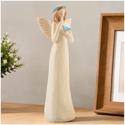 Angel Statue for Women, Blue Butterfly Angel Figurine, Remembrance & Bereavement Gift for Loss, Comforting Guardian Angel Decor for Home Shelf Mantel 10.8 Inch - color: 11" Angel & Butterfly