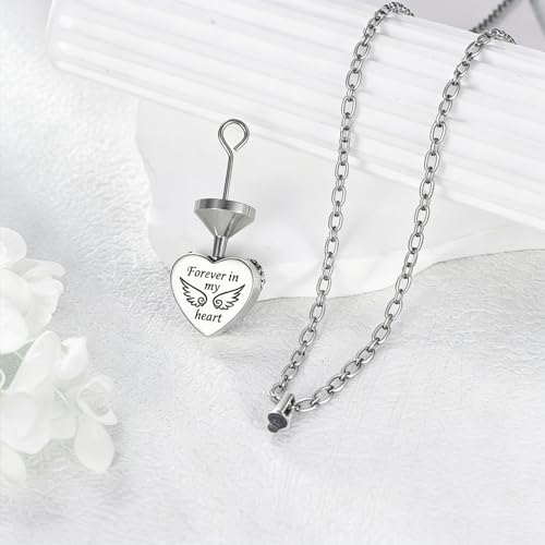 Family Members Urn Necklace for Ashes 925 Sterling Silver Angel Wings Heart Cremation Memorial Keepsake Pendant Jewelry for Loved One's Ashes, with 18" + 2" Stainless Steel Chain - style: Heart-Cross