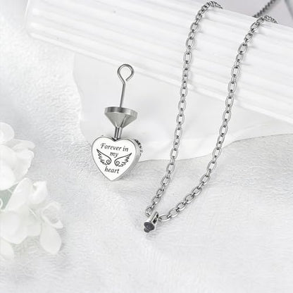 Family Members Urn Necklace for Ashes 925 Sterling Silver Angel Wings Heart Cremation Memorial Keepsake Pendant Jewelry for Loved One's Ashes, with 18" + 2" Stainless Steel Chain - style: Heart-Cross