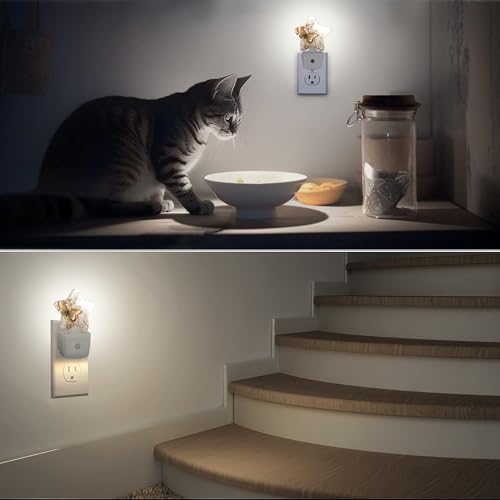 Golden Butterfly Flower Plug-in Night Light with Dusk-to-Dawn Sensor for Bedroom,Bathroom and Living Room Sleep Friendly lamp for Women/Girls/Boys Gift,0.5W - color: Golden Butterfly Flower