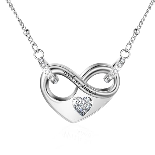 Dletay Infinity Cremation Urn Necklace for Ashes Heart Ash Necklace for Women Memorial Cremation Jewelry Ash Holder - color: Silver with crystal