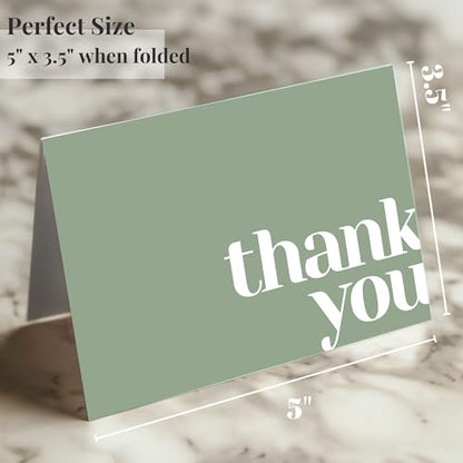 Thank You Cards with Envelopes Bulk Pack of 40 - Green Thank You Cards Set | 5 x 3.5 Inches with Matching Stickers & Envelopes, For Business, Baby Shower, Wedding, Small Business, Graduation, Funeral - color: Green