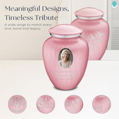 Embrace Adult Personalized Doves Cremation Urns for Human Ashes I Large Picture Pearl Light Pink Funeral Urn for Adult Men and Women with Double Side Engraving I 200 lbs - color: _Pearl Pink (Double Sided)