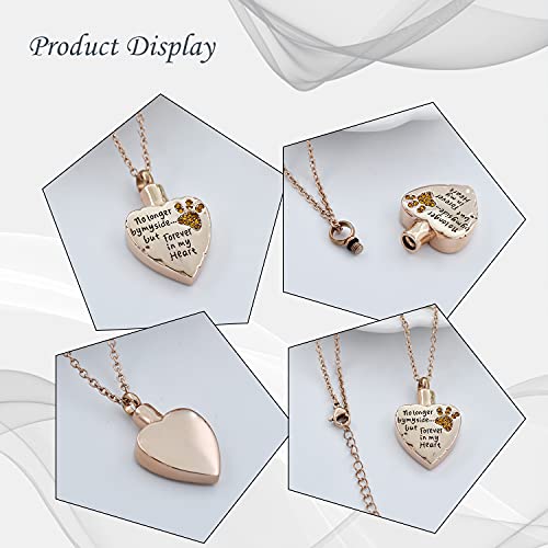 Fashion Pet Cremation Jewelry Stainess Steel Heart Keepsake Ashes Necklace Dog Cat Paw Memorial Urn Pendant - color: Rose Gold-Yellow