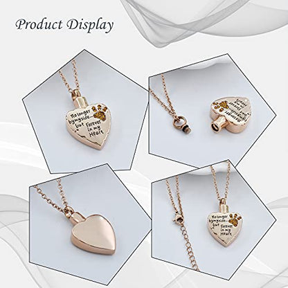 Fashion Pet Cremation Jewelry Stainess Steel Heart Keepsake Ashes Necklace Dog Cat Paw Memorial Urn Pendant - color: Rose Gold-Yellow