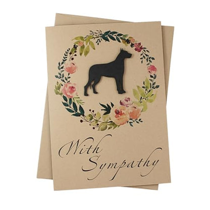 Great Dane Floral Wreath Sympathy Card | Handmade 5x7 Pet Condolences Greeting | Dog Silhouette Kraft Brown Base Card - color: Kraft Brown, style: Great Dane