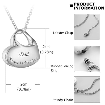 Cremation Jewelry for Ashes Heart Urn Necklaces for Ashes, Locket Necklace for Ashes Memorial Urn Jewelry Waterproof Keepsake Pendant with Funnel Kit & Bag - style: Dad