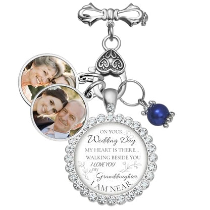 Wedding Bouquet Photo Charms Memorial Custom Boutonniere Bachelor Bridal - style: Rhintestone w/Wedding Theme