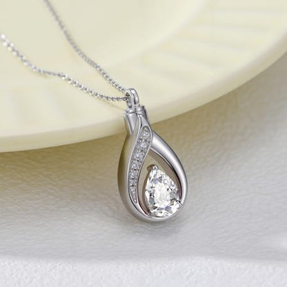 Teardrop Urn Necklace for Ashes Birthstone Keepsake Pendant Cremation Jewelry for Ashes Memorial Jewelry Gifts for Loss of a Loved One for Women - style: Apri-Diamond