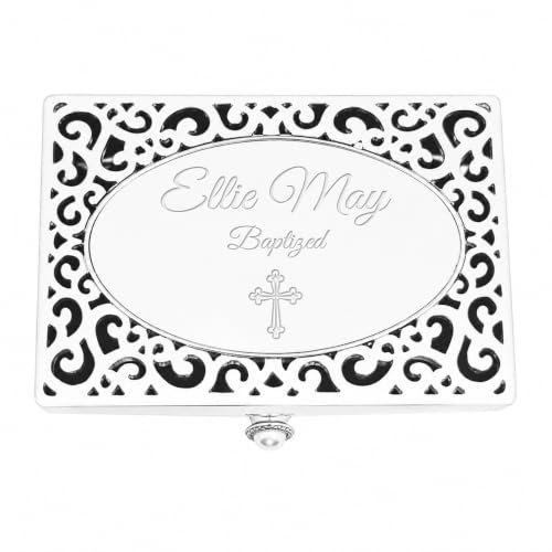Cherished Moments Personalized Baptism Filigree Rectangle Jewelry Box - color: Silver-Baptism