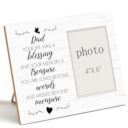 Dad Memorial Picture Frames, Memorial Photo Frame for Loss of Father, Sympathy Bereavement Gifts, Remembrance of Father, Dad Loss Condolence Gift (4x6 Inch Photo) - color: loss of dad