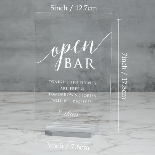 Clear Acrylic Open Bar Sign with Stands, 5"x7" Clear Acrylic Wedding TableTop Sign for Wedding Reception Event Party - size: 5" x 7" Open Bar Wedding Sign