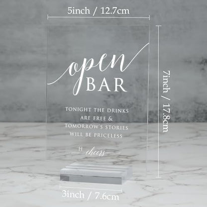 Clear Acrylic Open Bar Sign with Stands, 5"x7" Clear Acrylic Wedding TableTop Sign for Wedding Reception Event Party - size: 5" x 7" Open Bar Wedding Sign