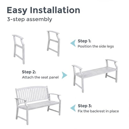 Grand patio 52" Farmhouse Outdoor Bench with Armrest, Gray-White | Anti-rust Aluminum Frame, Faux Wood Grain Finish, for Front Porch, Yard, Park, Garden - color: Gray-white