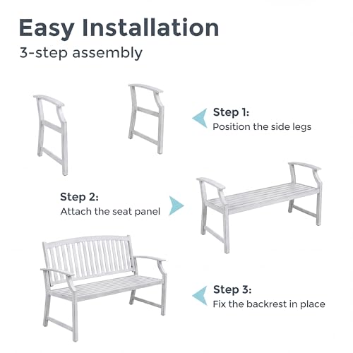 Grand patio 52" Farmhouse Outdoor Bench with Armrest, Gray-White | Anti-rust Aluminum Frame, Faux Wood Grain Finish, for Front Porch, Yard, Park, Garden - color: Gray-white