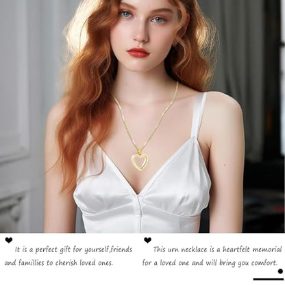 zeqingjw Glass Cremation Jewelry Necklace for Ashes Heart Memorial Lockets for Ashes Stainless Steel Keepsake Urn Ashes Pendants - color: Gold