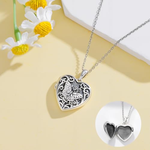 Personalized Heart Locket Necklace That Holds Pictures 925 Sterling Silver Custom Photo Lockets Necklaces Jewelry Gifts for Family Women Lover - color: Butterfly, style: Locket Only