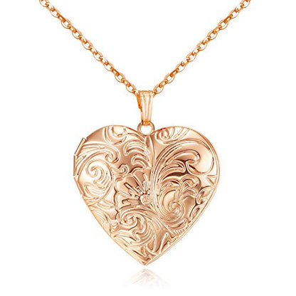 YOUFENG Locket Necklace that Holds Pictures Flower Lockets Pendant Necklaces Birthday Gifts Jewelry - color: RoseGoldHeart