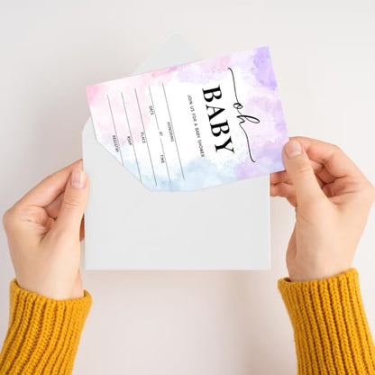 Oh Baby! Baby Shower Invitations for Boys Girls, Tie-Dye Baby Announcement Invite Cards, 25 Set of Fill-in Invites with Envelopes, Gender Reveal Party Supplies -B10 - color: Tie-Dye-Oh Baby
