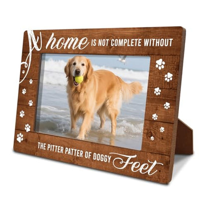 Photo Frame Gifts, Rustic Wooden Picture Frame, A Home is Not Complete Without The Pitter Patter of Doggy Feet, Pet Dog Cat Memorial Picture Frames, Pet Memorial Gifts 7.9*5.7inches - color: Style 16