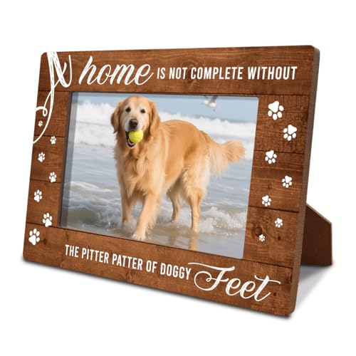 Photo Frame Gifts, Rustic Wooden Picture Frame, A Home is Not Complete Without The Pitter Patter of Doggy Feet, Pet Dog Cat Memorial Picture Frames, Pet Memorial Gifts 7.9*5.7inches - color: Style 16