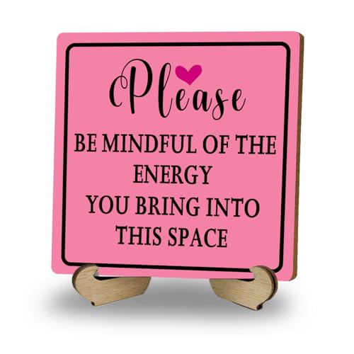 Pink Office Supplies Wooden Pink Desk Sign, 5x5 Inches - color: Mindful Energy