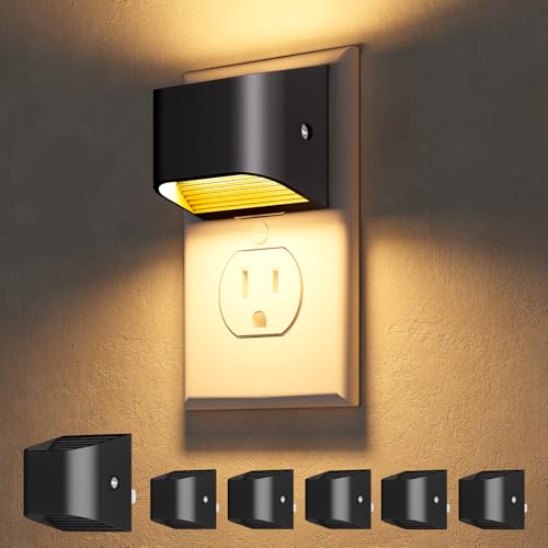 NIORSUN Night Lights Plug Into Wall, 6 Pack, 3000K, Auto On/Off, Black | Eye Friendly Warm White, Dusk to Dawn Sensor Night Light, Ultra-Slim Wall Light for Bedroom Hallway Bathroom Stairs - color: Black, size: 6 Pack