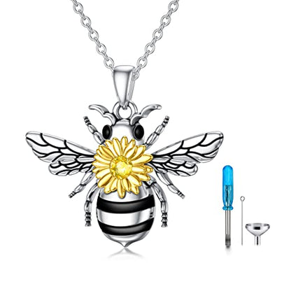 PELOVNY Urn Necklace for Ashes 925 Sterling Silver Butterfly Dragonfly Bee Phoenix Hummingbird Urn Necklaces Animal Crystal Cremation Jewelry for Ashes Cat Dog Pet Memorial Gifts - color: 16-Bee Urn A