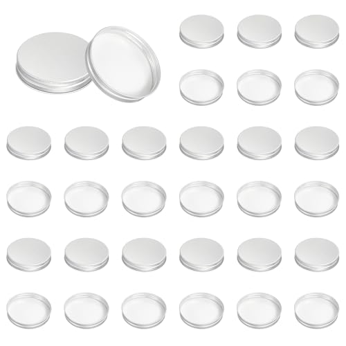 PATIKIL 70mm Metal Round Screw Lids, 36 Pcs Aluminum Mason Jar Lids Screw Top Caps for Lab Home Storage Jars Gallon Jugs Glass Snack Containers Liquid Storage, Silver Tone - size: 70mm