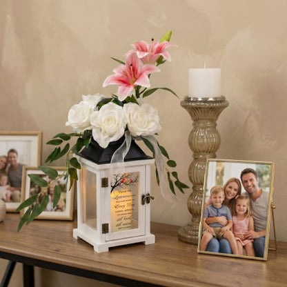 Memorial Lantern with Lily Rose Flower, Sympathy Gift for Loss of Loved One, Bereavement Funeral Gift in Memory of Mom Dad Husband Wife - color: Those We Love/White
