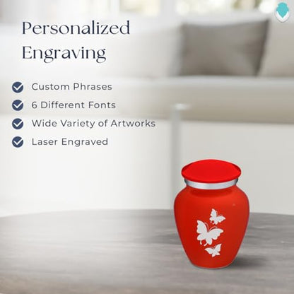 Embrace Keepsake Personalized Butterfly Cremation Urns for Human Ashes I Bright Red Funeral Urn for Men and Women with Double Side Engraving I 3.5 lbs - color: Bright Red