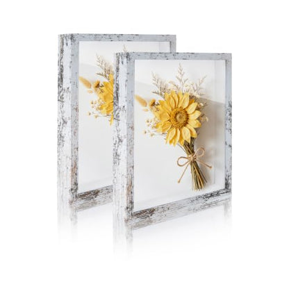 2 Pack Shadow Box Frame 11"x 14" Wood Deep Shadow Boxes Display Cases, Dried Flowers, Photos, Handicrafts Picture Frames for Wall Hanging Tabletop (Distressed White, 11"x 14") - color: Distressed White, size: 11"x 14"