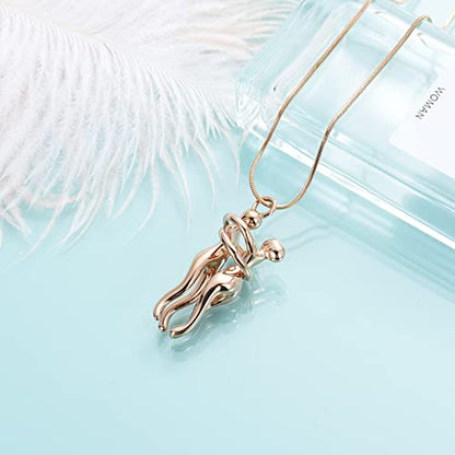 Cremation Jewelry with Angel Lady Stainless Steel Urn Necklace Pendant Memorial Ashes Keepsake for Women Girls, Filling Kit Included - color: Couple-Rosegold
