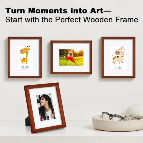 RPJC 8x10 Solid Wood Picture Frame Real Glass Cover Brown - color: Brown, size: 8x10 mat 5x7