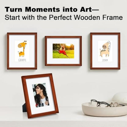 RPJC 8x10 Solid Wood Picture Frame Real Glass Cover Brown - color: Brown, size: 8x10 mat 5x7