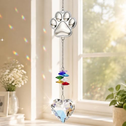 Pet Memorial Gifts for Dogs Cat-Dog Memorial Gifts for Loss of Dog Sympathy | Rainbow Bridge Heart Shape Crystal Suncatcher, Pet Remembrance Ornament in Memory of Puppy, Thoughtful Passing Away Keepsake