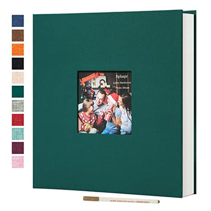 Spbapr Large Photo Album Self Adhesive 60 Pages Linen cover DIY Magnetic Scrapbook album with A Metal Pen Hold 3x5 4x6 5x7 6x8 8x10 Pictures - color: Dark Green, size: 11''x10.6''60pages