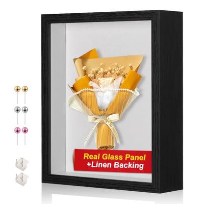 8x10 Shadow Box Frame with Shatterproof Clear Glass & Push Pins - color: Black+foam Back+foam Packaging, size: 8x10